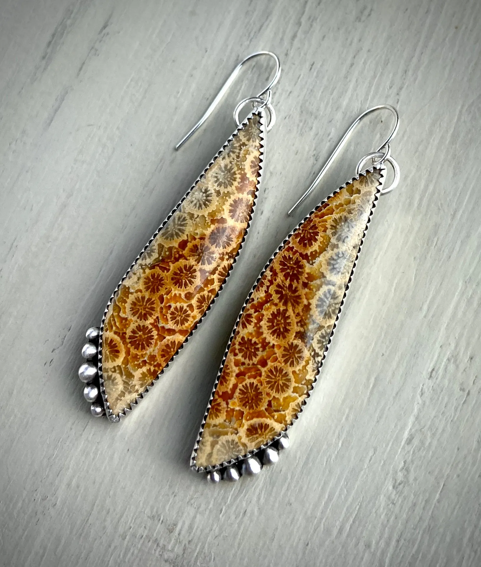 •Sunflower• Fossil Coral Earrings