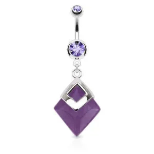 Surgical Steel Purple Amethyst Agate Semi Precious Organic Stone Belly Button Navel Ring Dangle