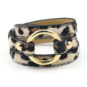 Tan Polyurethane & 18K Gold-Plated Leopard Print Wrap Bracelet