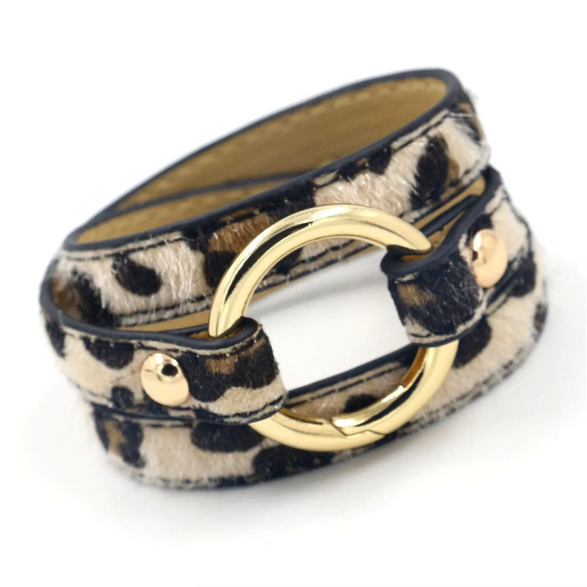 Tan Polyurethane & 18K Gold-Plated Leopard Print Wrap Bracelet