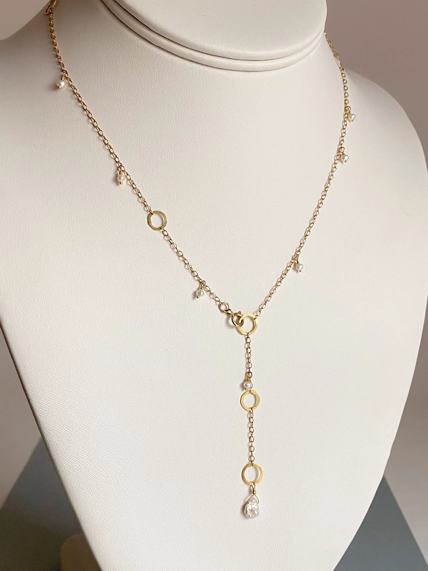 The Hand Tied Pearl Necklace & The Delicate Necklace With Circles and Pearls, 18k Gold