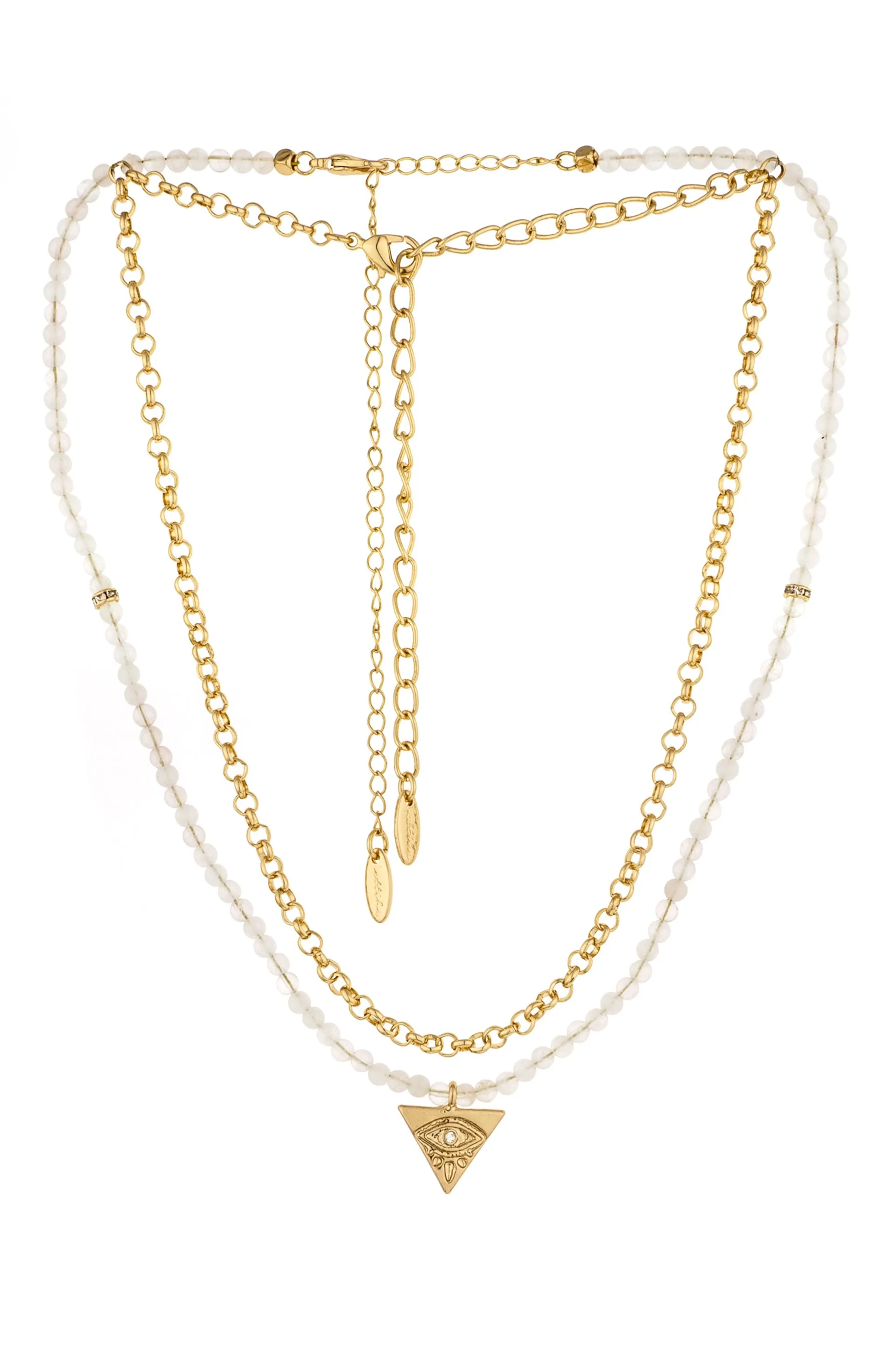 The Perfect Pair Rose Quartz Bead and Crystal Eye 18k Gold Plated Necklace Set