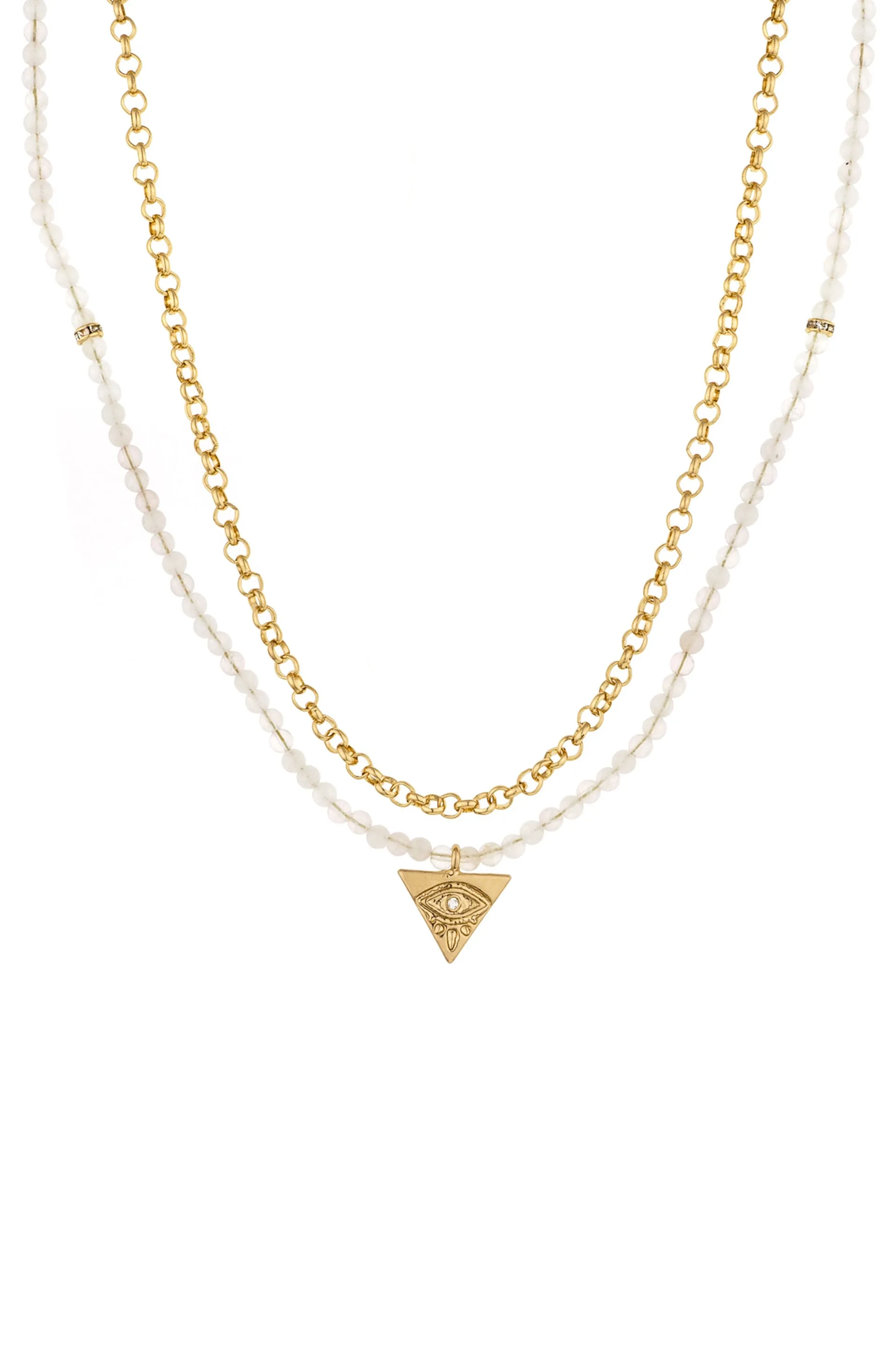 The Perfect Pair Rose Quartz Bead and Crystal Eye 18k Gold Plated Necklace Set