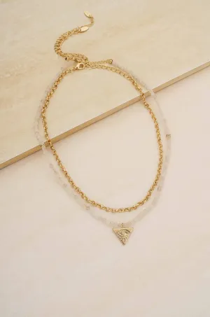 The Perfect Pair Rose Quartz Bead and Crystal Eye 18k Gold Plated Necklace Set