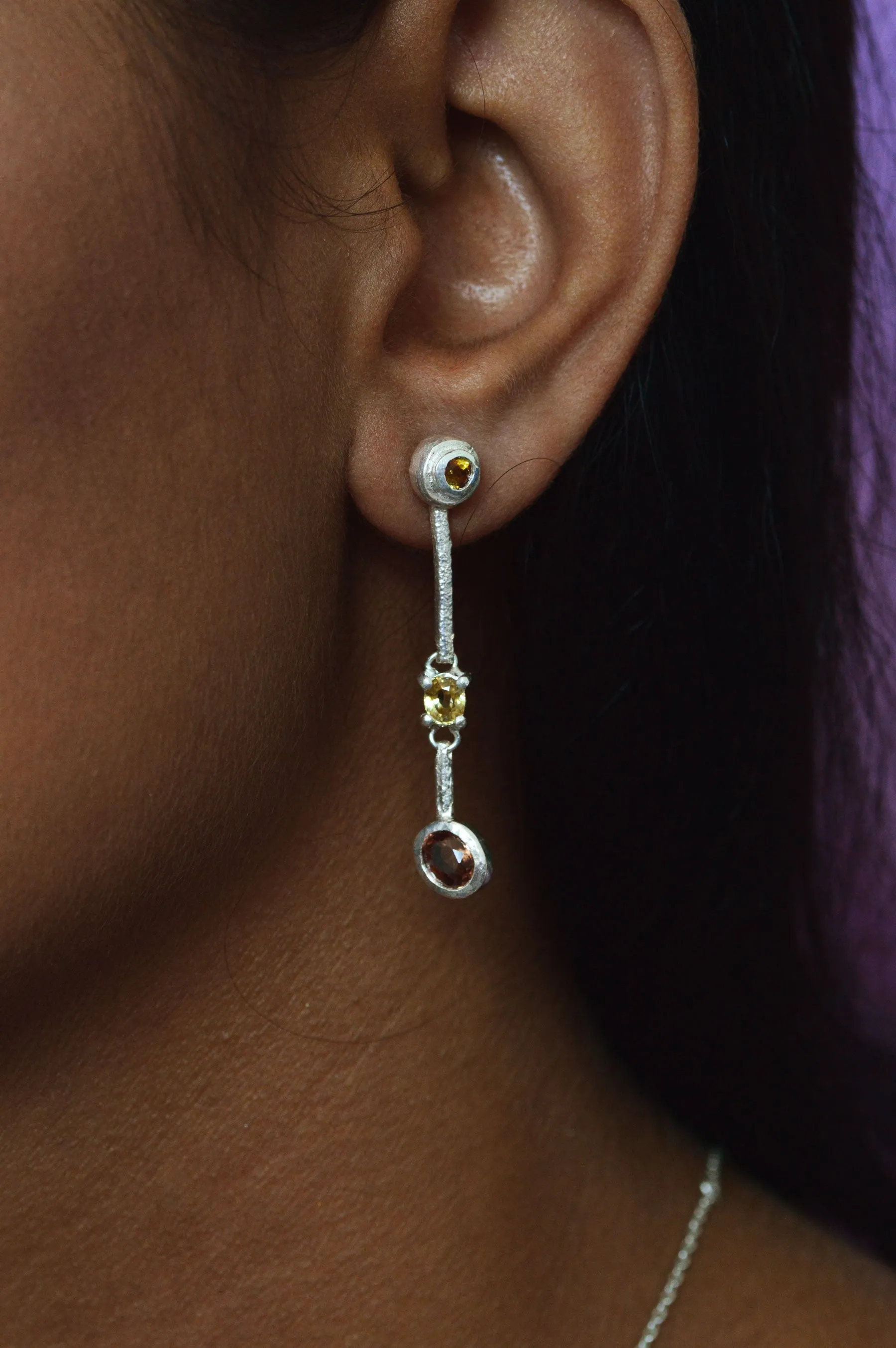 Trapeze Tourmaline, Sapphire, Zircon Silver Earrings 598 - 04