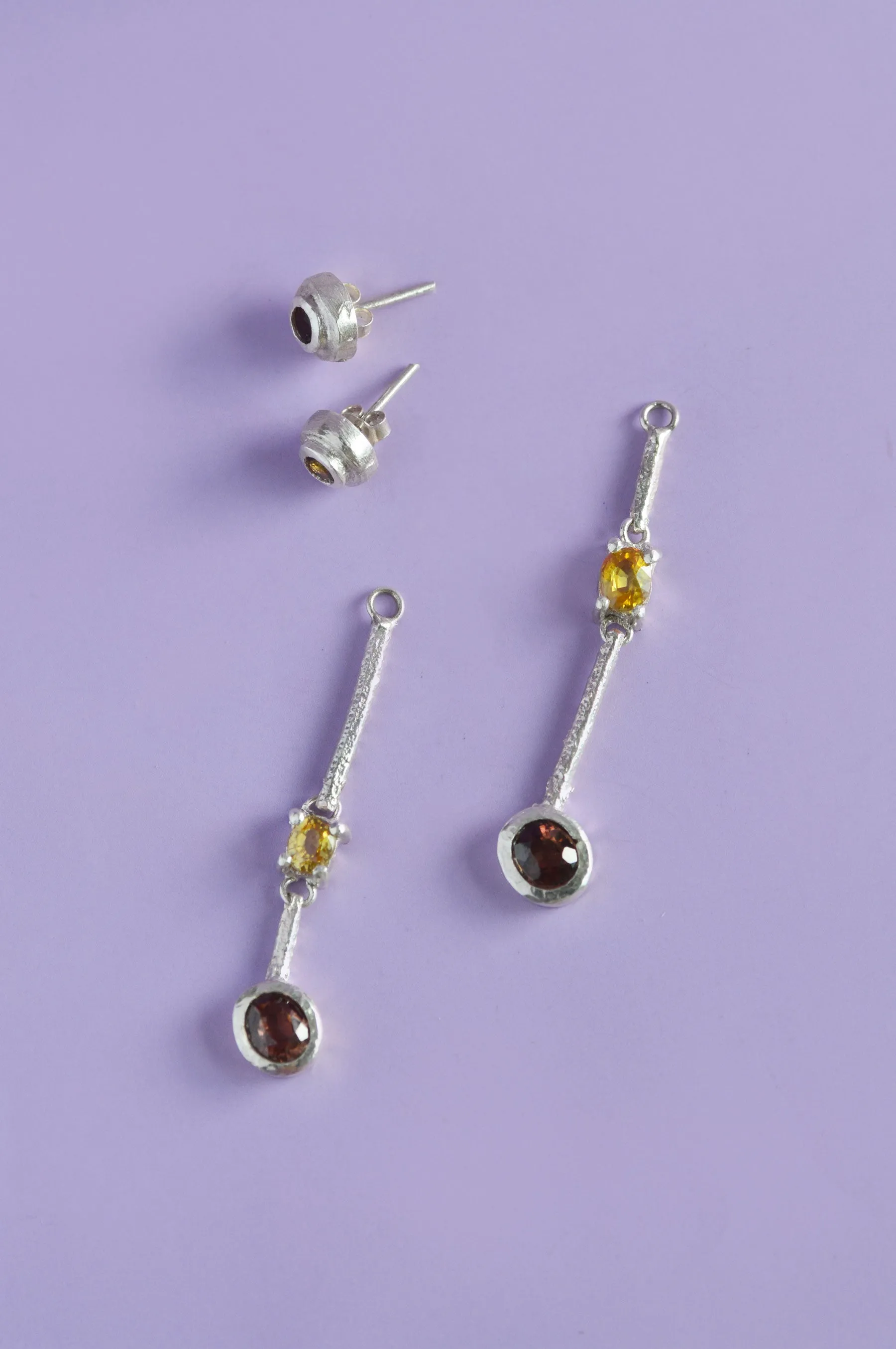 Trapeze Tourmaline, Sapphire, Zircon Silver Earrings 598 - 04