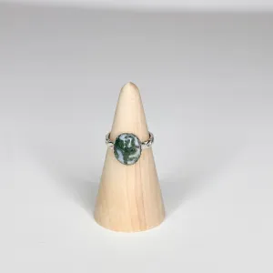 Tree Agate Textured Weave Sterling Silver Ring-Size 5