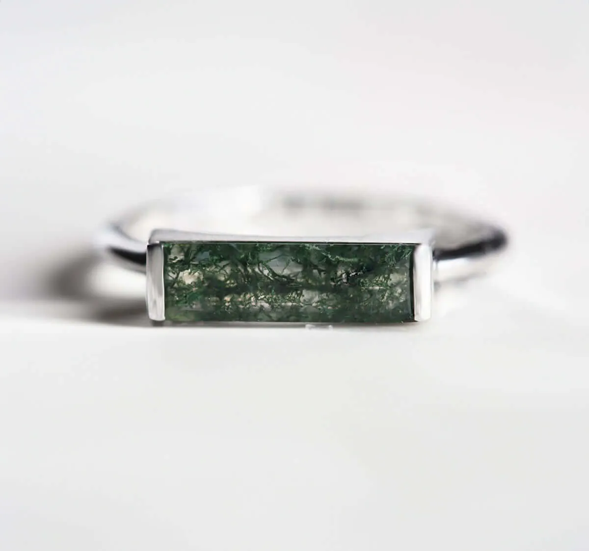 Trendolla 18K Gold Bar Moss Agate Ring Set