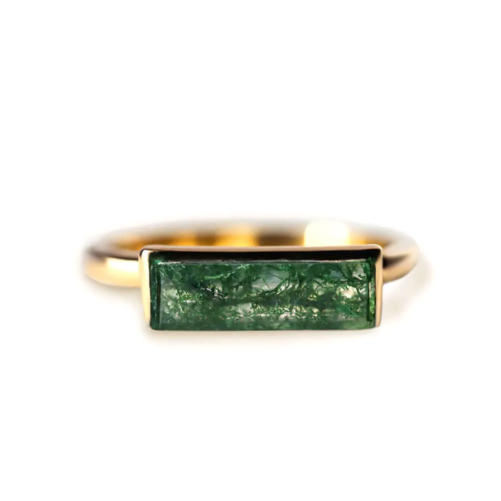Trendolla 18K Gold Bar Moss Agate Ring Set