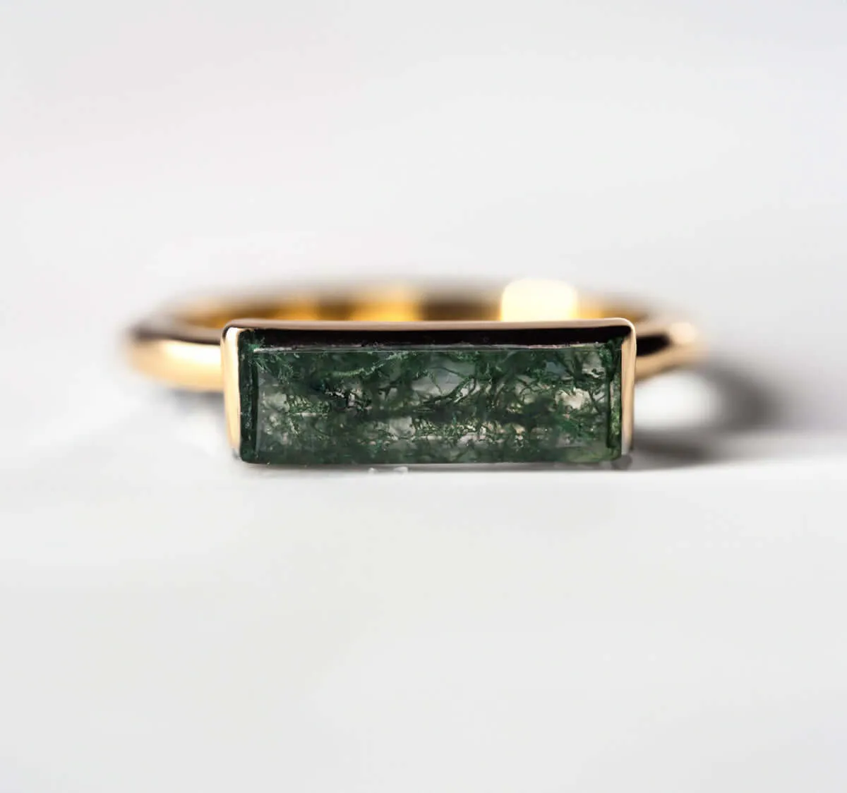 Trendolla 18K Gold Bar Moss Agate Ring Set