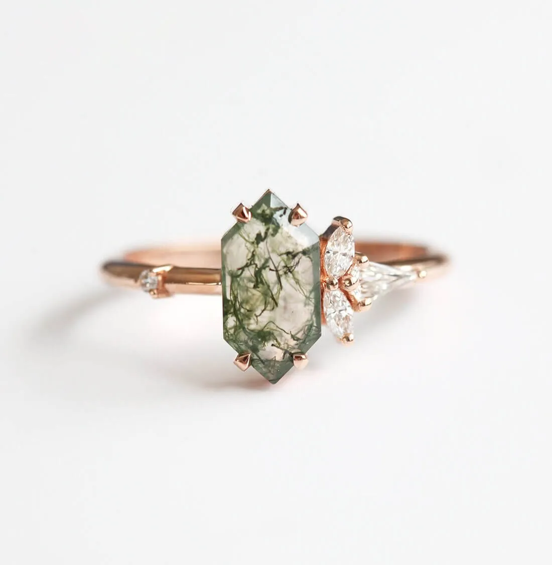 Trendolla 18K Gold Moss Agate And Crown CZ Diamond Ring Set