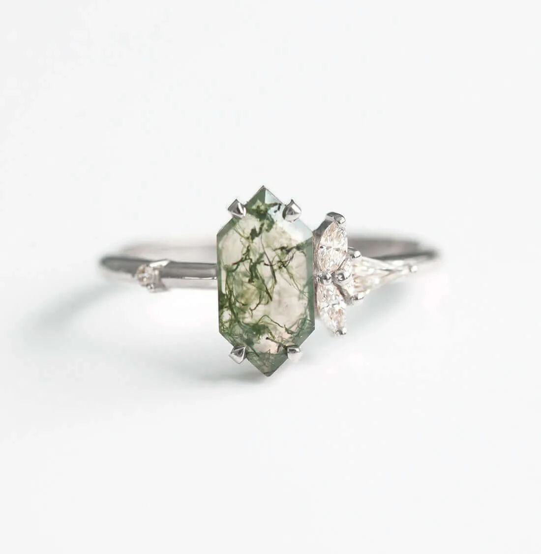 Trendolla 18K Gold Moss Agate And Crown CZ Diamond Ring Set