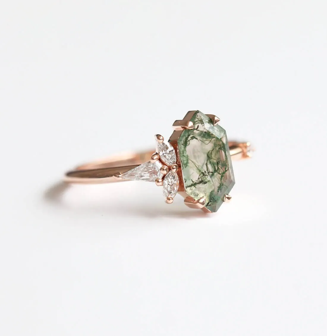 Trendolla 18K Gold Moss Agate And Crown CZ Diamond Ring Set