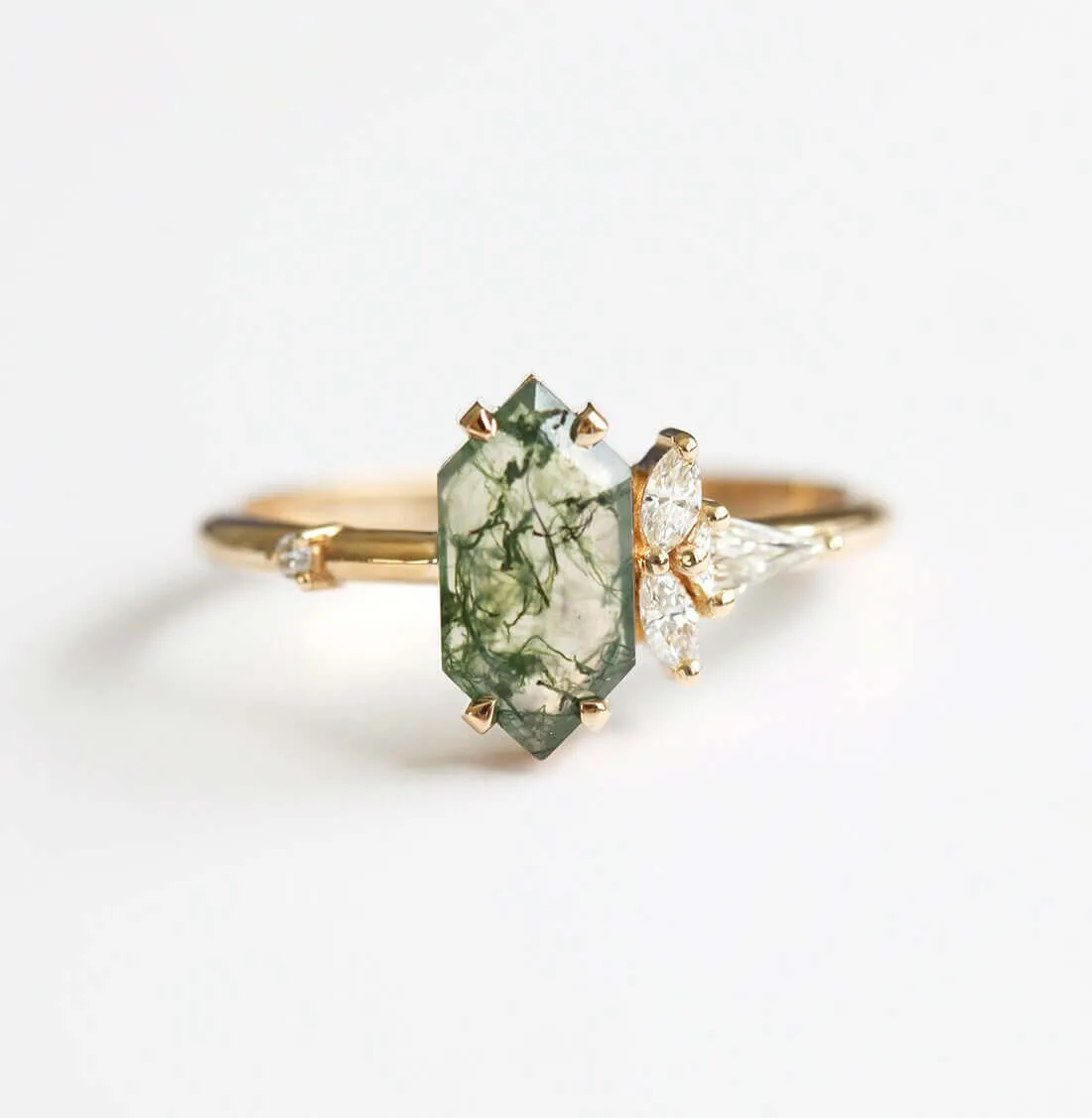 Trendolla 18K Gold Moss Agate And Crown CZ Diamond Ring Set