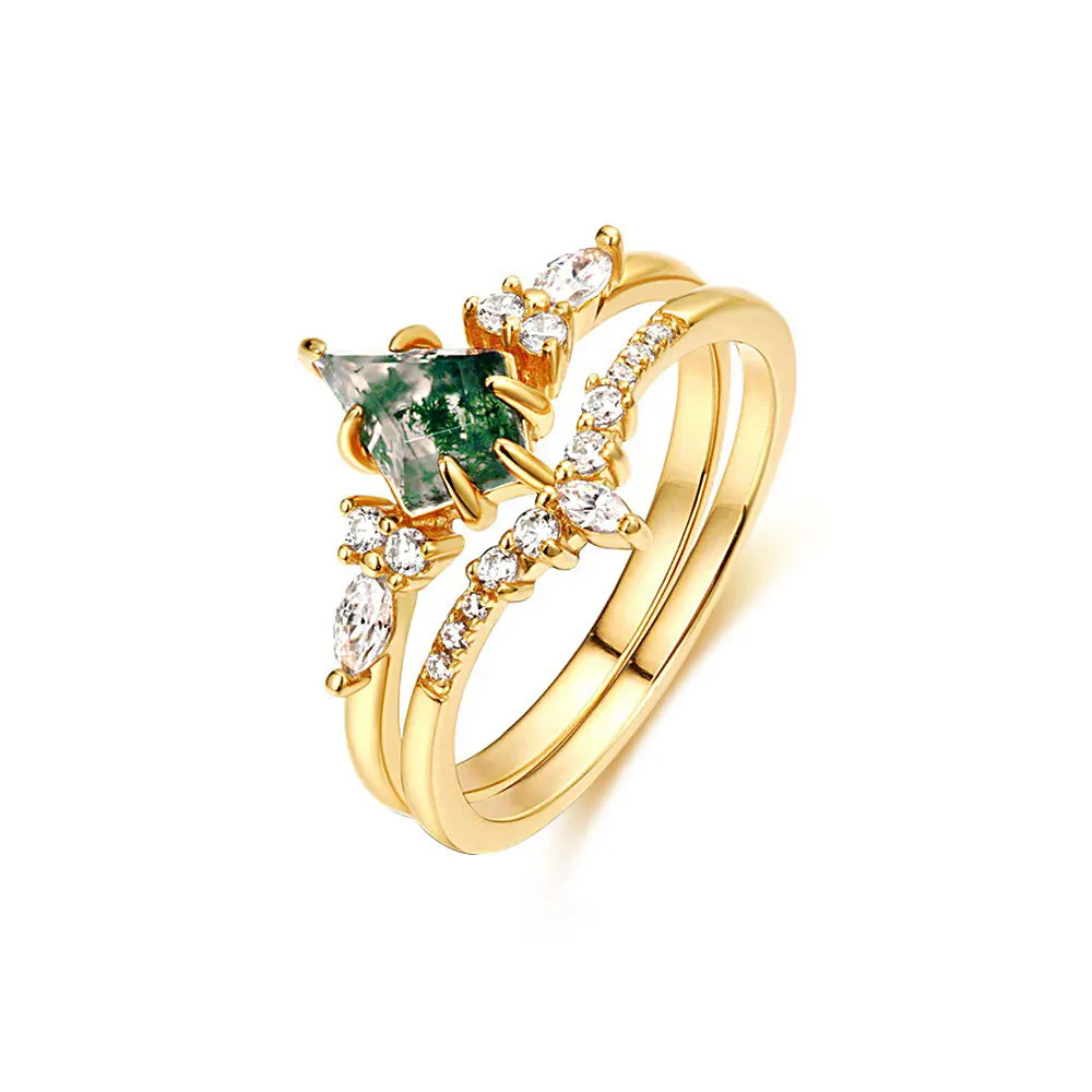 Trendolla S925 Green Kite Cut Moss Agate Layer Ring