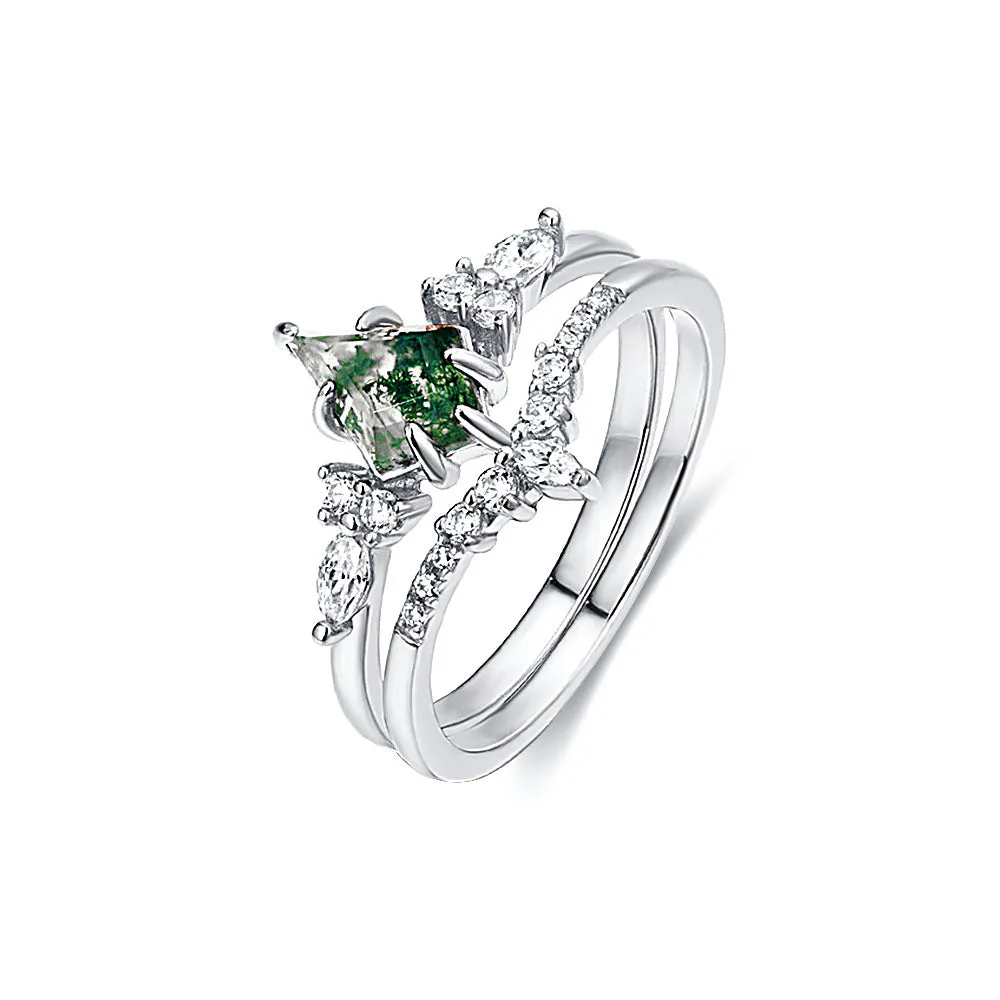 Trendolla S925 Green Kite Cut Moss Agate Layer Ring