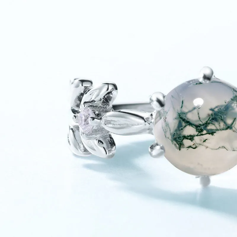 Trendolla Six Claw Leaf Moss Agate Engagement Adjustable Ring