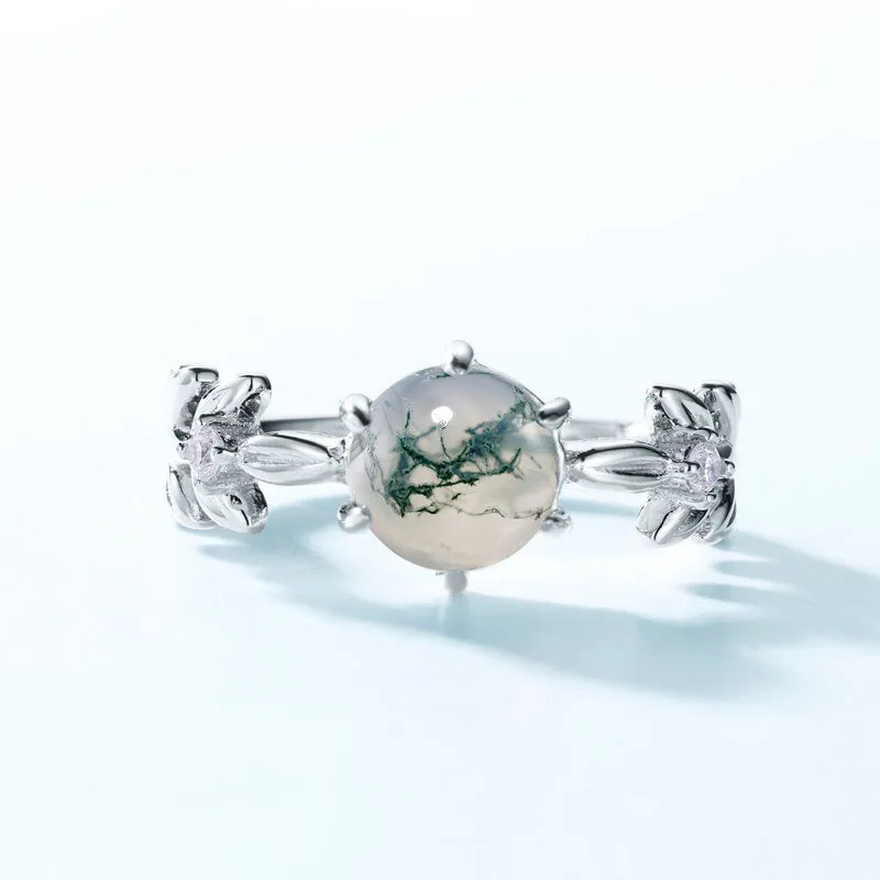Trendolla Six Claw Leaf Moss Agate Engagement Adjustable Ring