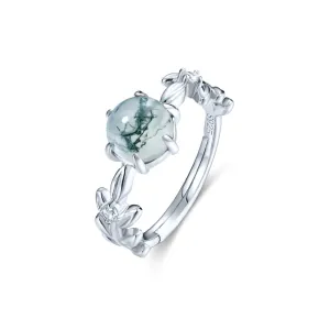 Trendolla Six Claw Leaf Moss Agate Engagement Adjustable Ring