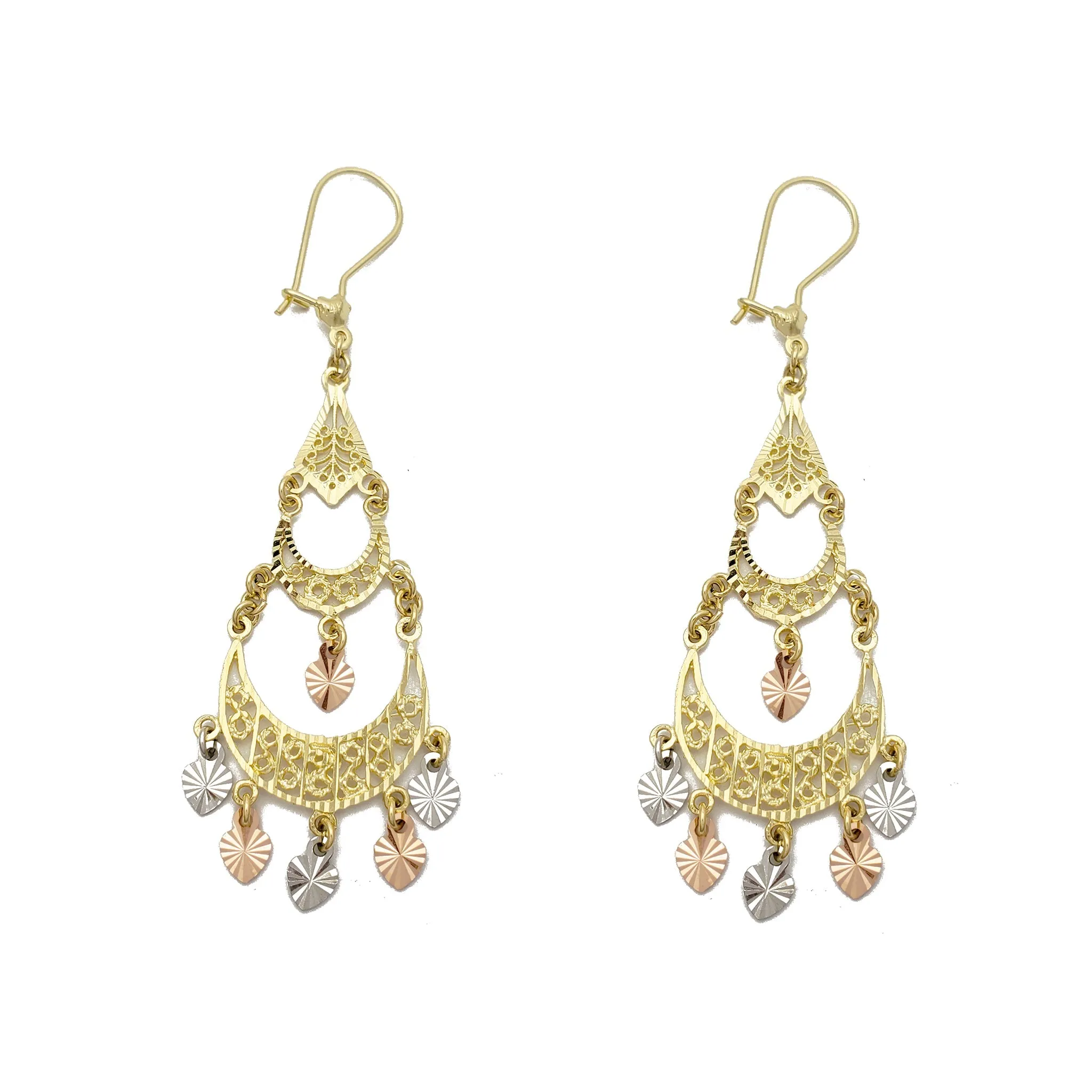 Tricolor Chandelier Dangling Earrings (14K)