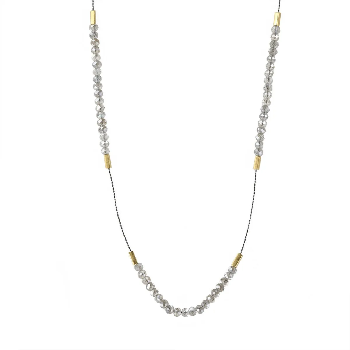 Triple Labradorite Station Necklace with Clear Seed Beads