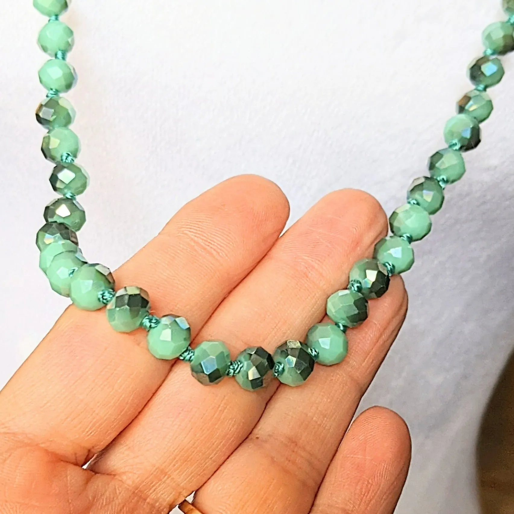 Turquoise AB Crystal Knotted Necklace -36 inch