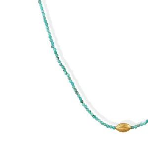 Turquoise Beaded Necklace with 18K Gold Etched Oval Bead