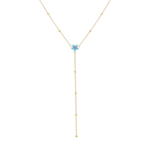 Turquoise Flower Beaded Chain Lariat