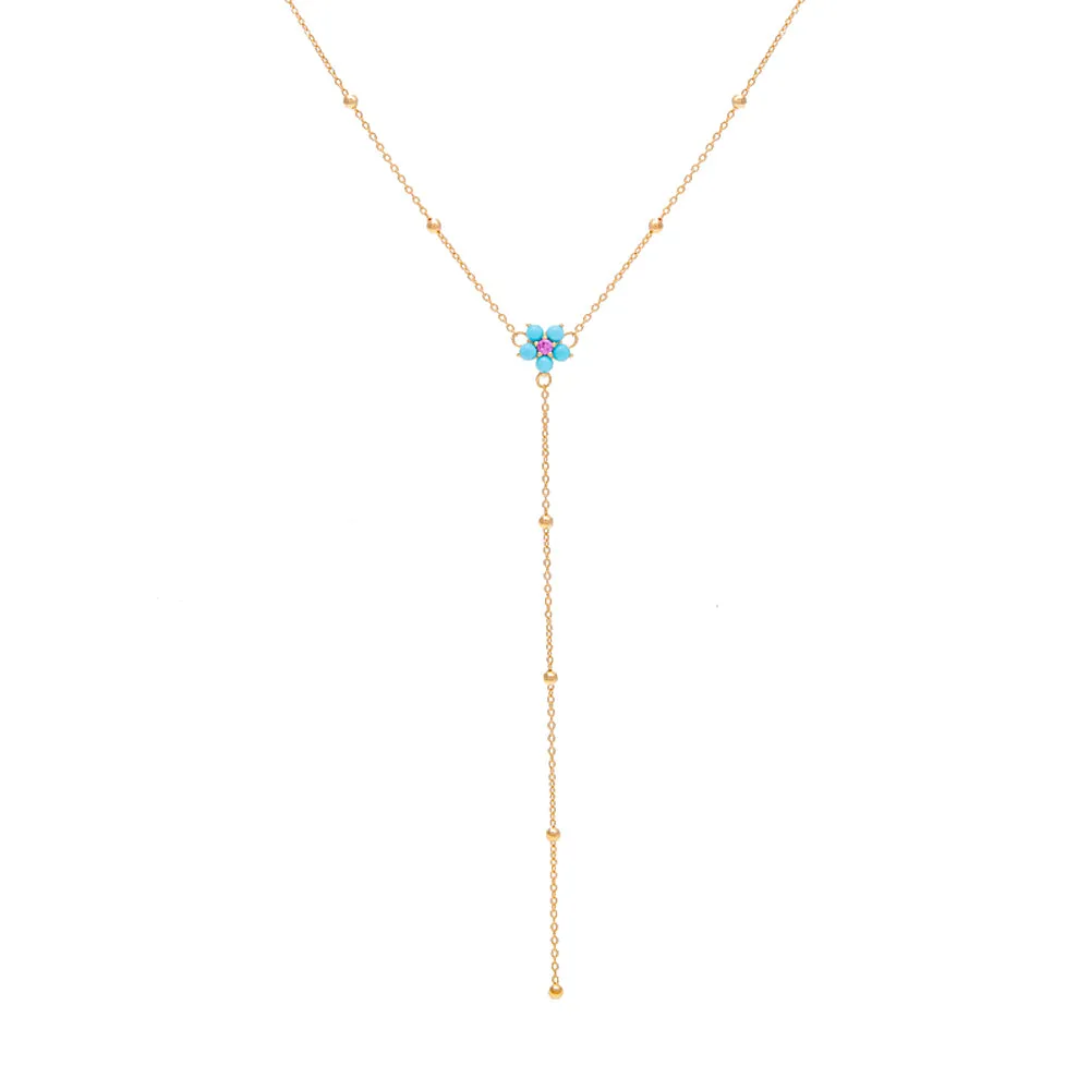 Turquoise Flower Beaded Chain Lariat