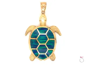 Turtle Pendant in 14k Yellow Gold With Black Opal Enlay