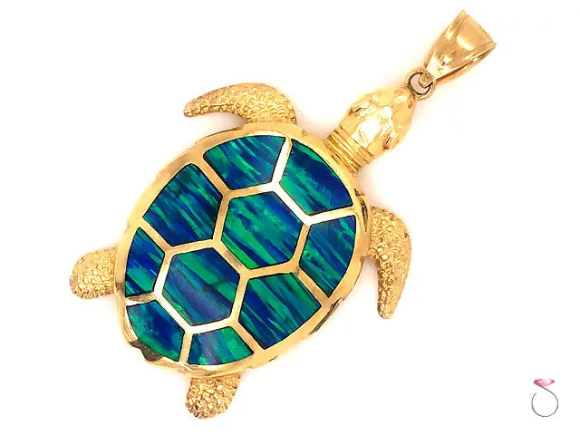 Turtle Pendant in 14k Yellow Gold With Black Opal Enlay