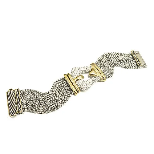 TWO TONE HORSE SHOE PAVE CRYSTAL MULTI STRANDS MAGNETIC CLASP BRACELET #13319BR-TT (FA26)
