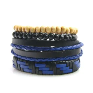 Unisex Genuine Leather 4 PC Bracelets.