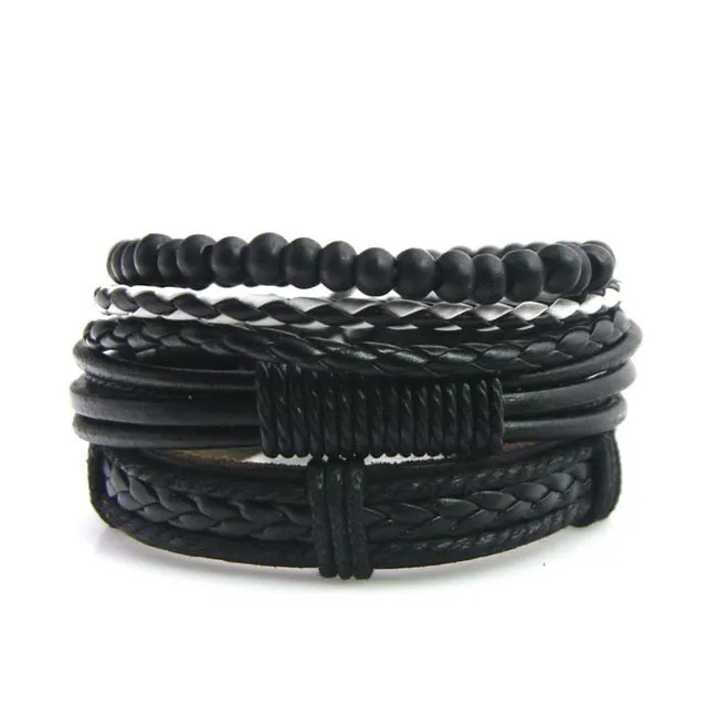 Unisex Genuine Leather 4 PC Bracelets.