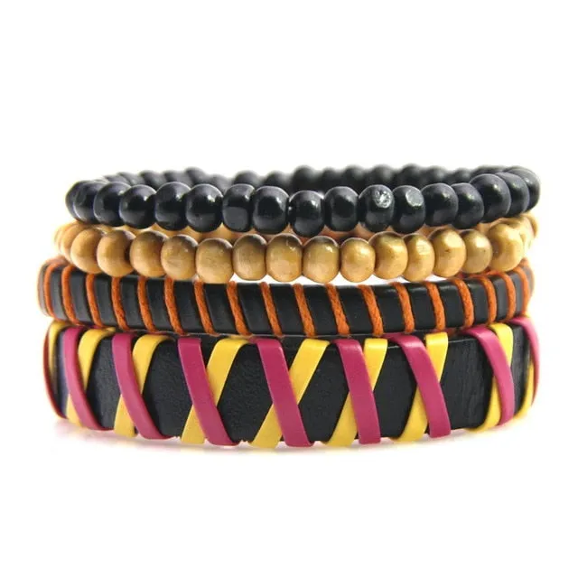 Unisex Genuine Leather 4 PC Bracelets.