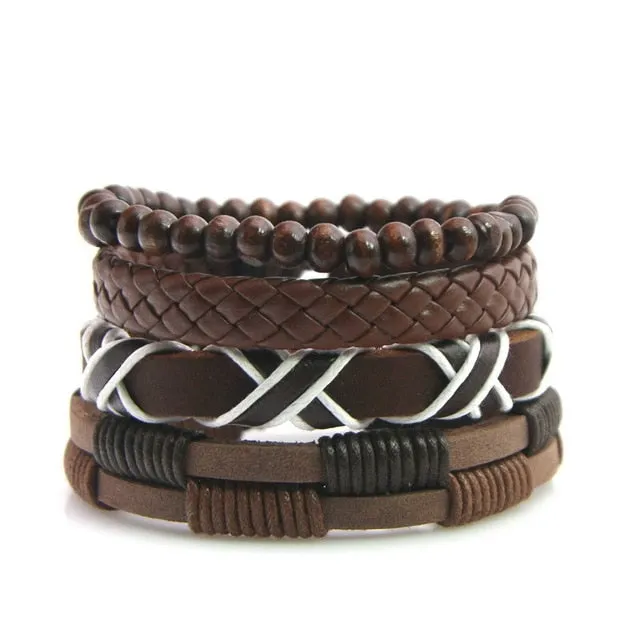 Unisex Genuine Leather 4 PC Bracelets.