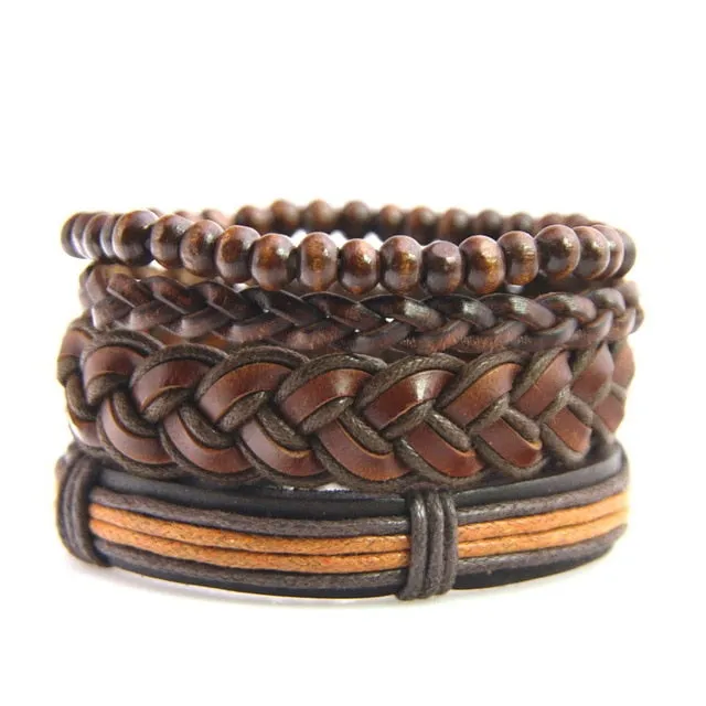 Unisex Genuine Leather 4 PC Bracelets.