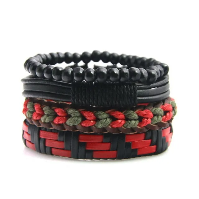 Unisex Genuine Leather 4 PC Bracelets.