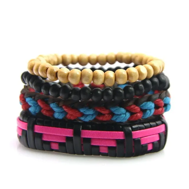 Unisex Genuine Leather 4 PC Bracelets.