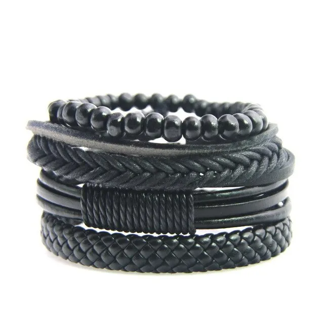 Unisex Genuine Leather 4 PC Bracelets.