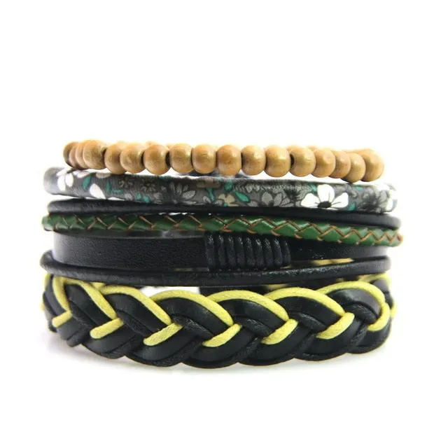 Unisex Genuine Leather 4 PC Bracelets.
