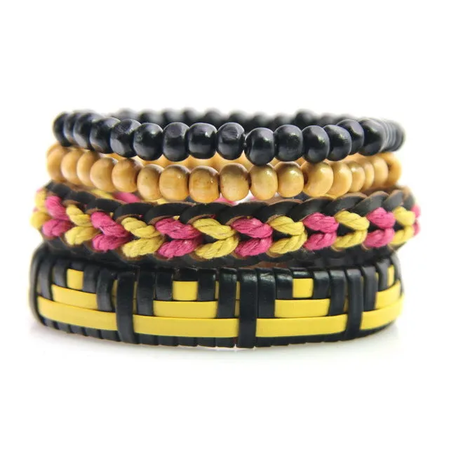 Unisex Genuine Leather 4 PC Bracelets.