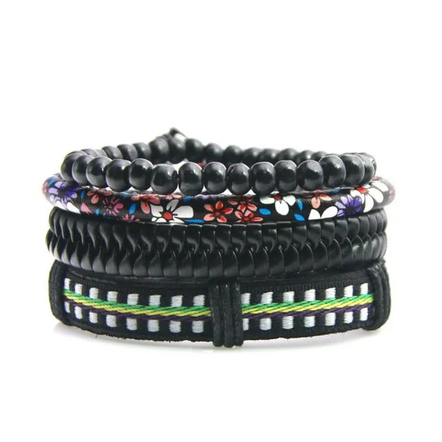 Unisex Genuine Leather 4 PC Bracelets.