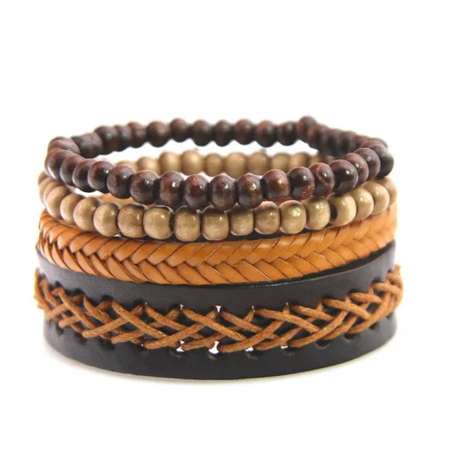 Unisex Genuine Leather 4 PC Bracelets.