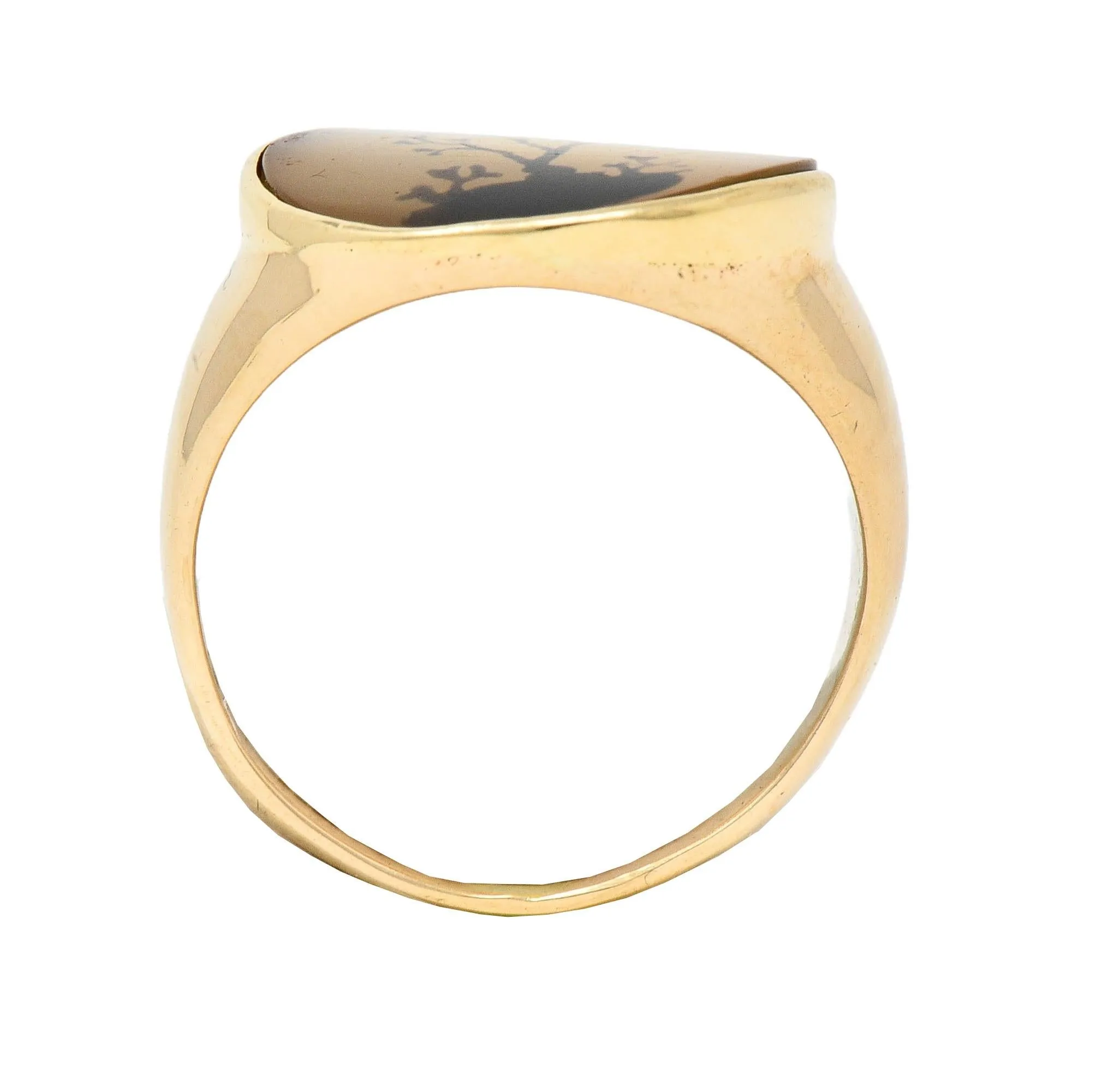 Victorian Dendritic Agate 10 Karat Yellow Gold Antique Tree Of Life Unisex Signet Ring