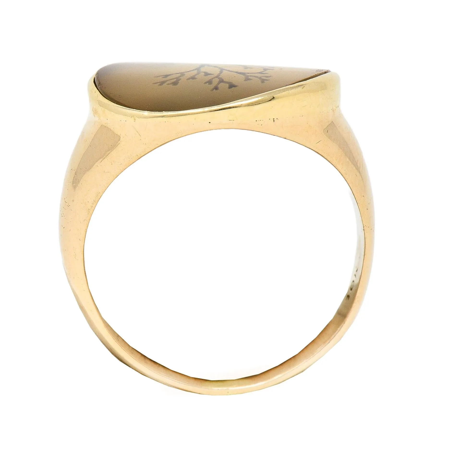Victorian Dendritic Agate 10 Karat Yellow Gold Antique Tree Of Life Unisex Signet Ring