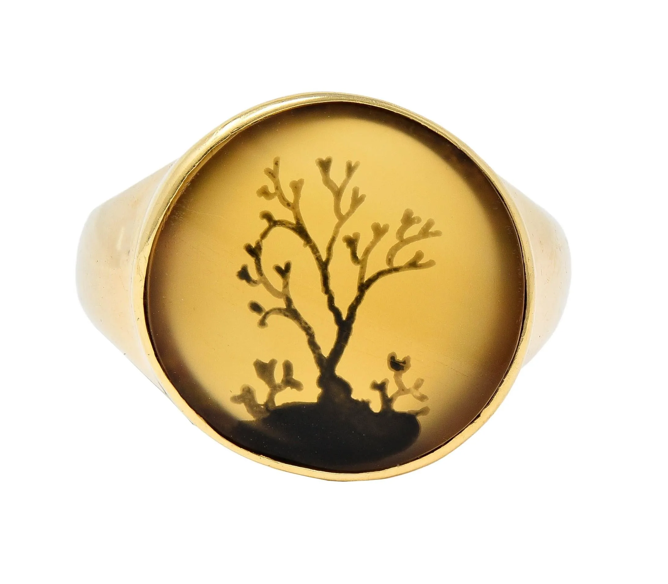 Victorian Dendritic Agate 10 Karat Yellow Gold Antique Tree Of Life Unisex Signet Ring