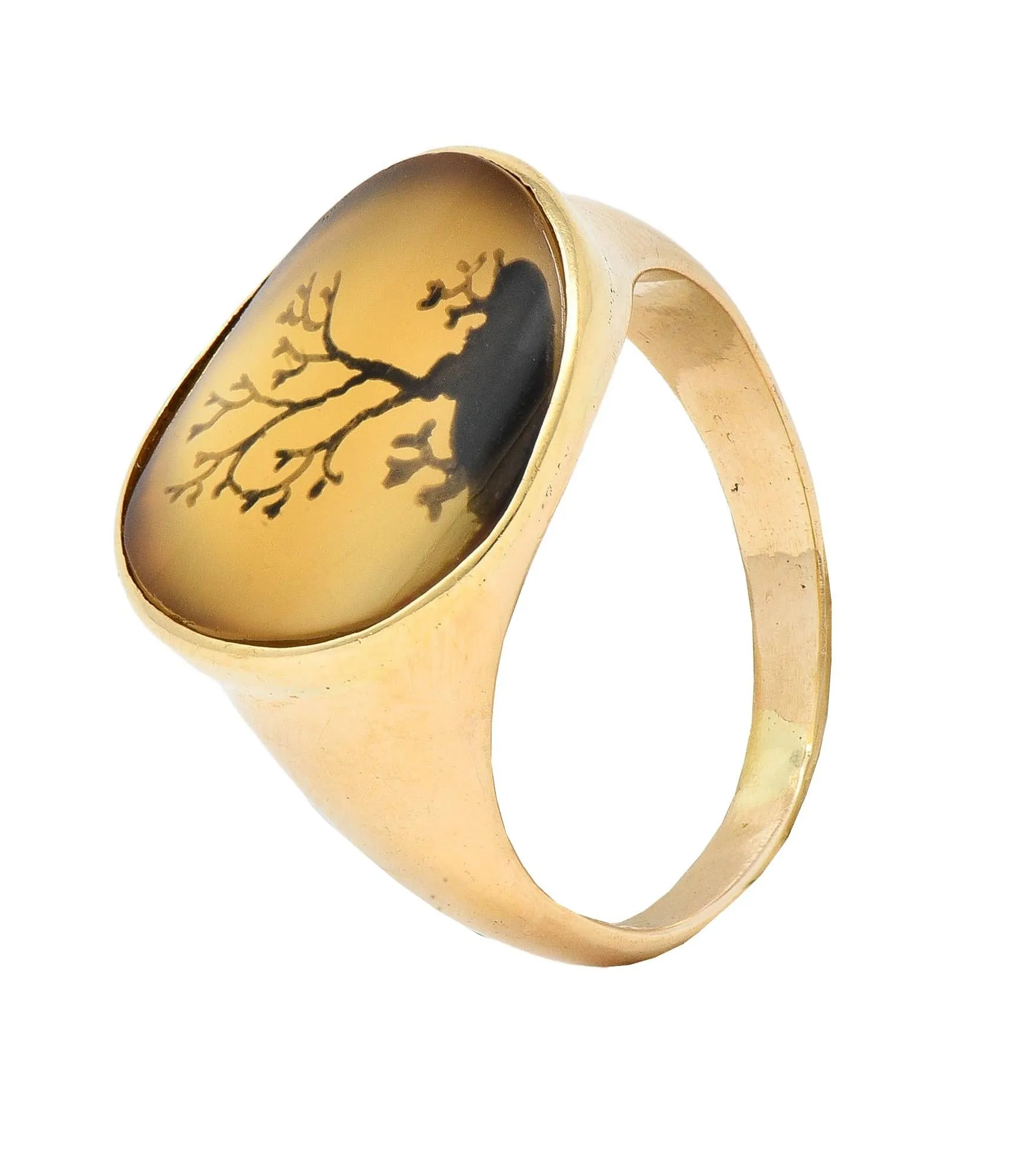 Victorian Dendritic Agate 10 Karat Yellow Gold Antique Tree Of Life Unisex Signet Ring