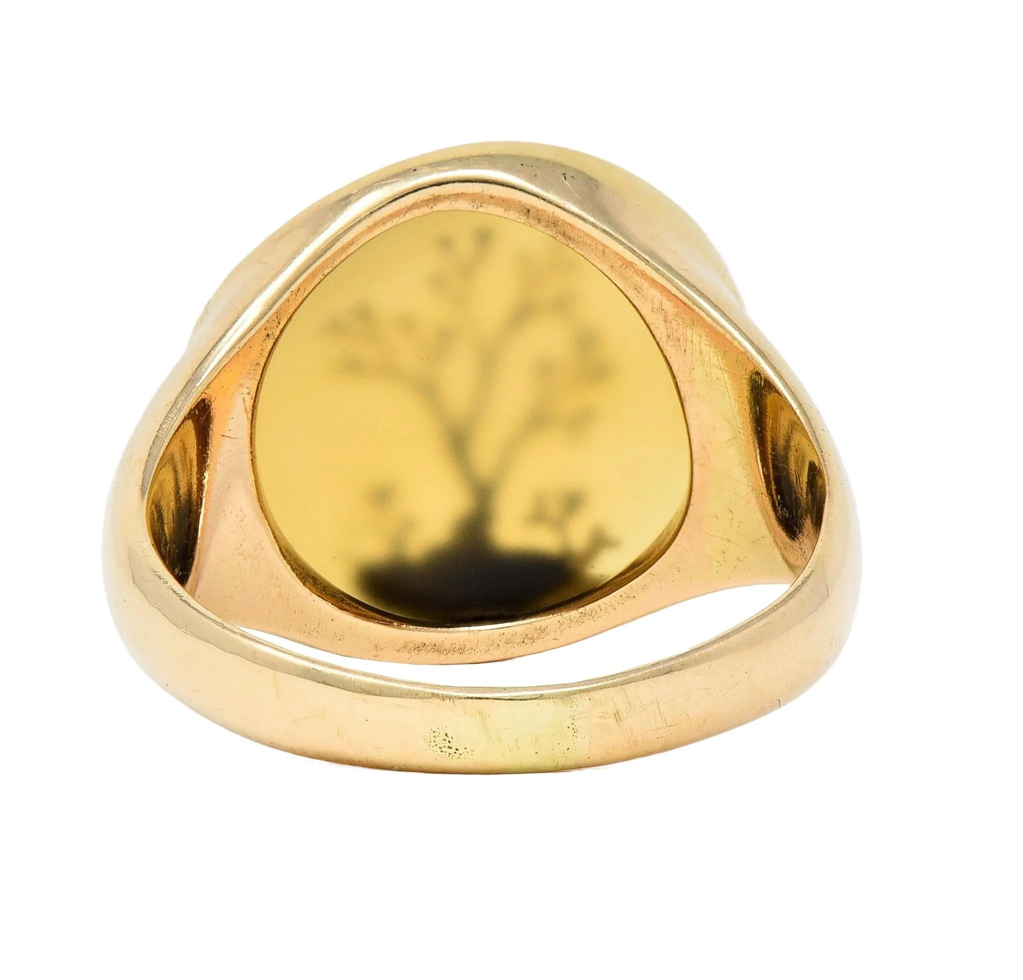 Victorian Dendritic Agate 10 Karat Yellow Gold Antique Tree Of Life Unisex Signet Ring