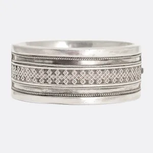 Victorian Geometric Silver Cuff Bangle